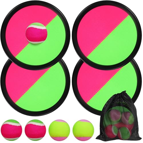 wokar Klettballspiel - Klettballspiel für Kinder ab 3 4 5 6, Fangballspiel mit 4 Fangscheiben 4 Bälle, Outdoor Spiele für Kinder Wurf- und Fangspiel, Outdoor Spielzeug Gartenspielzeug Draußen von wokar