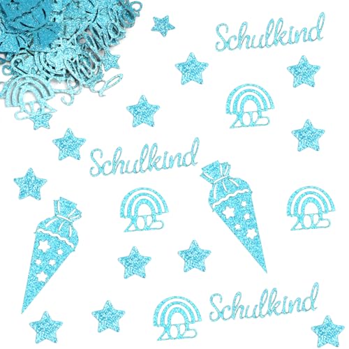 100 Stück Einschulung Deko Konfetti – Glitzer Blau 2025 School Cone Table Decoration for First Day of School, Schooleinführung Confetti for Mädchen und Jungen, 2025, Schulkind und Sternen Deko von wokdsbl
