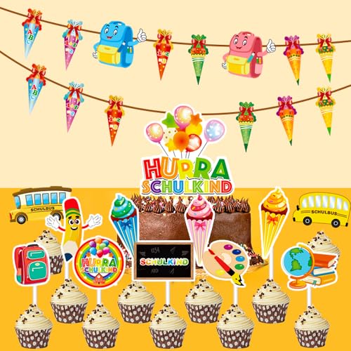 Einschulung Deko Set Schulanfang 2025 Mädchen Junge – Tortendeko einschulung mit Schulkind Cake Topper, Einschulung Torte Deko, Schultüten Girlande für Kuchen Cupcakes Schulstart Party Einschulung Deko Set Schulanfang 2025 Mädchen Junge – Tortendeko einschulung mit Schulkind Cake Topper, Einschulung Torte Deko, Schultüten Girlande für Kuchen Cupcakes Schulstart Party von wokdsbl