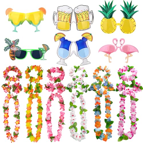 wokdsbl 30PCS Hawaiian Party Set – 6 Lustige Sonnenbrillen, 6 Hawaii Blumenkette, 6 Kopfband, 12 Handgelenkarmbänder – Bunte Deko für Sommer-, Strand und Poolparty, Tropical Party Accessoires wokdsbl 30PCS Hawaiian Party Set – 6 Lustige Sonnenbrillen, 6 Hawaii Blumenkette, 6 Kopfband, 12 Handgelenkarmbänder – Bunte Deko für Sommer-, Strand und Poolparty, Tropical Party Accessoires von wokdsbl