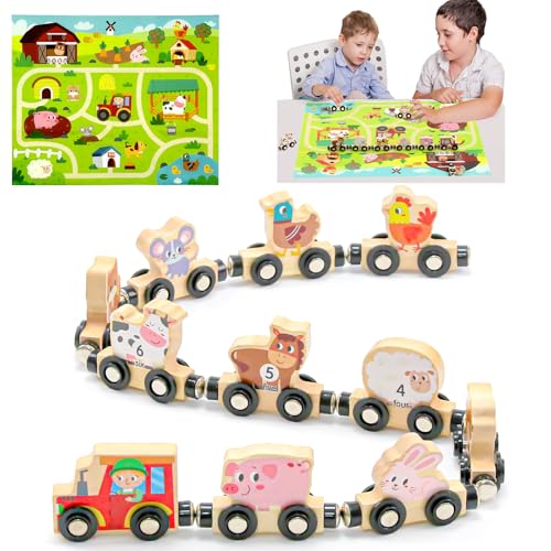 wokdsbl Montessori Magnetisches Holzspielzeug Ab 1 Jahr, Magnetischer Zug mit Zahlen und Tierfiguren, Motorikspielzeug für Kinder, Lernspiel Mit Farmkarte, Geschenk für Jungen & Mädchen Ab 1-4 Jahr wokdsbl Montessori Magnetisches Holzspielzeug Ab 1 Jahr, Magnetischer Zug mit Zahlen und Tierfiguren, Motorikspielzeug für Kinder, Lernspiel Mit Farmkarte, Geschenk für Jungen & Mädchen Ab 1-4 Jahr von wokdsbl