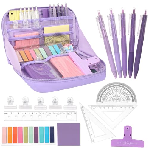 wokdsbl Schulsachen Schreibwaren Set Blau für Schüler Mädchen Jungen – Mäppchen Mit Stiften Lineal Haftnotizen – Mäppchen Aesthetic Groß Kapazität – Back to School Must Haves 7-in-1 Set von wokdsbl