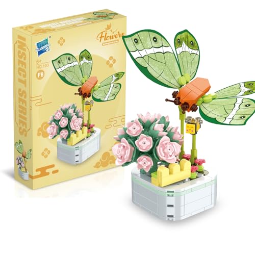 wokepeek Blumenstrauß-Set, Blumenbauspielzeug, Bausteine, Blumenziegel, kreatives Projekt für Zuhause, Raumdekoration, Weihnachten, Geburtstag, Schmetterling, Sukkulente) von wokepeek