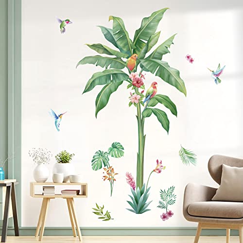 wondever Wandtattoo Baum Tropische Groß Wandaufkleber Grüne Blätter Tropische Pflanzen Wandsticker Wanddeko für Schlafzimmer Wohnzimmer TV Hintergrund (H:155cm) von wondever