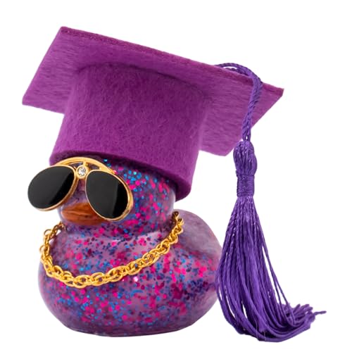 wonuu 2025 Bunte Auto-Enten, Gummiente, Auto-Armaturenbrett-Dekorationen, Ornament, Ente mit Abschlusshut, Brille, Halskette, für Arzt, Meister, Junggesellenabschied, Glitzer, Lila wonuu 2025 Bunte Auto-Enten, Gummiente, Auto-Armaturenbrett-Dekorationen, Ornament, Ente mit Abschlusshut, Brille, Halskette, für Arzt, Meister, Junggesellenabschied, Glitzer, Lila von wonuu