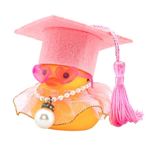 wonuu Auto-Armaturenbrett-Dekoration, rosa Abschlusshut, Gummi-Ente, Auto-Enten-Ornamente mit Halskette, Herzform, Sonnenbrille, Perlenkette, vergoldeter Rock wonuu Auto-Armaturenbrett-Dekoration, rosa Abschlusshut, Gummi-Ente, Auto-Enten-Ornamente mit Halskette, Herzform, Sonnenbrille, Perlenkette, vergoldeter Rock von wonuu