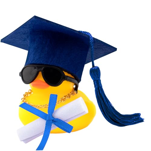 wonuu Auto-Armaturenbrett-Dekorationen, bunte Abschlusshut, Gummi-Enten für Auto, Ornament, Ente mit Hut, Brille, Halskette, Zertifikat, für Arzt, Meister, Junggesellenabschied (Dunkelblau) von wonuu