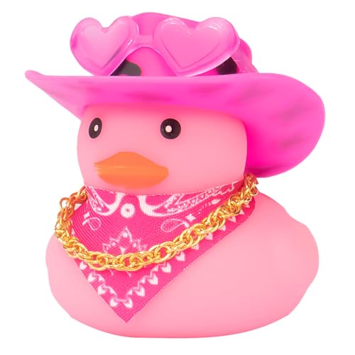 wonuu Auto-Armaturenbrett West Cowboyhut, bunte Gummienten, Dekorationen, Gummi-Ente für Auto, Ornament, niedliche Ente mit Hut, Brille, Halskette, Schal (Rosa Schwarz) von wonuu