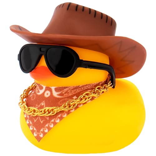 wonuu Auto Dekorationen Streifen Cowboyhut Gummienten Armaturenbrett Gummiente für Auto Ornament Niedliche Ente mit Hut, Brille, Halskette, Schal, Braun wonuu Auto Dekorationen Streifen Cowboyhut Gummienten Armaturenbrett Gummiente für Auto Ornament Niedliche Ente mit Hut, Brille, Halskette, Schal, Braun von wonuu