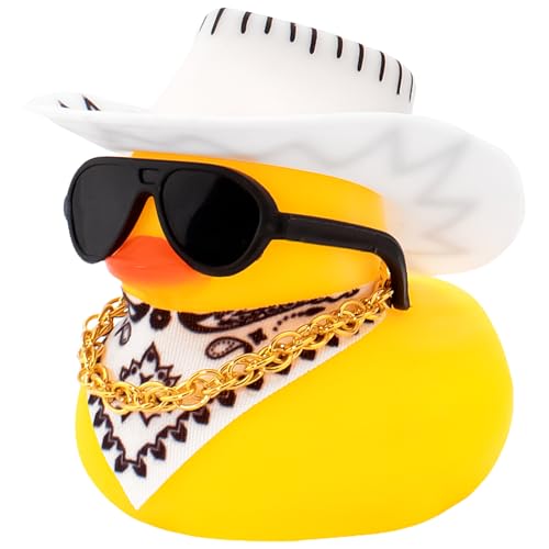 wonuu Auto Dekorationen Streifen Cowboyhut Gummienten Armaturenbrett Gummiente für Auto Ornament Niedliche Ente mit Hut, Brille, Halskette, Schal, Weiß wonuu Auto Dekorationen Streifen Cowboyhut Gummienten Armaturenbrett Gummiente für Auto Ornament Niedliche Ente mit Hut, Brille, Halskette, Schal, Weiß von wonuu