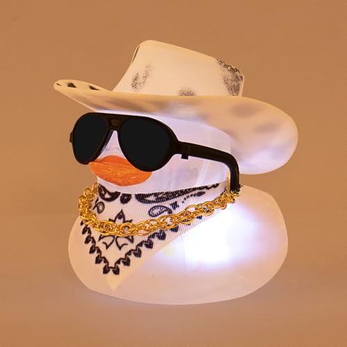 wonuu Auto Gummiente mit Licht, gelbe Ente mit Bandana Halskette Sonnenbrille für Armaturenbrett Dekoration, Weiß Hellschwarz Punkt Cowboyhut wonuu Auto Gummiente mit Licht, gelbe Ente mit Bandana Halskette Sonnenbrille für Armaturenbrett Dekoration, Weiß Hellschwarz Punkt Cowboyhut von wonuu