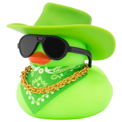 wonuu Bunte Gummi-Enten für das Armaturenbrett, Gummi-Ente für das Auto, niedliche Ente mit Cowboyhut, Brille, Halskette, Schal, Grün wonuu Bunte Gummi-Enten für das Armaturenbrett, Gummi-Ente für das Auto, niedliche Ente mit Cowboyhut, Brille, Halskette, Schal, Grün von wonuu