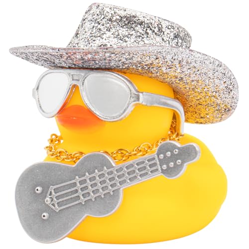 wonuu Cowboyhut Auto Gummienten Armaturenbrett Dekorationen Gummiente für Auto Ornament Niedliche Ente mit Hut Brille Halskette Mini Gitarre Glitzer Silber wonuu Cowboyhut Auto Gummienten Armaturenbrett Dekorationen Gummiente für Auto Ornament Niedliche Ente mit Hut Brille Halskette Mini Gitarre Glitzer Silber von wonuu