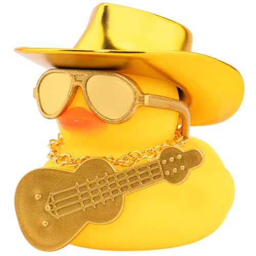 wonuu Cowboyhut Auto Gummienten Armaturenbrett Dekorationen Gummiente für Auto Ornament Niedliche Ente mit Hut Brille Halskette Mini Gitarre Gold wonuu Cowboyhut Auto Gummienten Armaturenbrett Dekorationen Gummiente für Auto Ornament Niedliche Ente mit Hut Brille Halskette Mini Gitarre Gold von wonuu