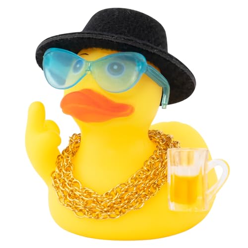 wonuu Gummiente, Auto-Ornament, lustiges Bürogeschenk, Auto-Armaturenbrett, Dekoration, Zubehör, farbige Sonnenbrille, schwarzer Hut wonuu Gummiente, Auto-Ornament, lustiges Bürogeschenk, Auto-Armaturenbrett, Dekoration, Zubehör, farbige Sonnenbrille, schwarzer Hut von wonuu