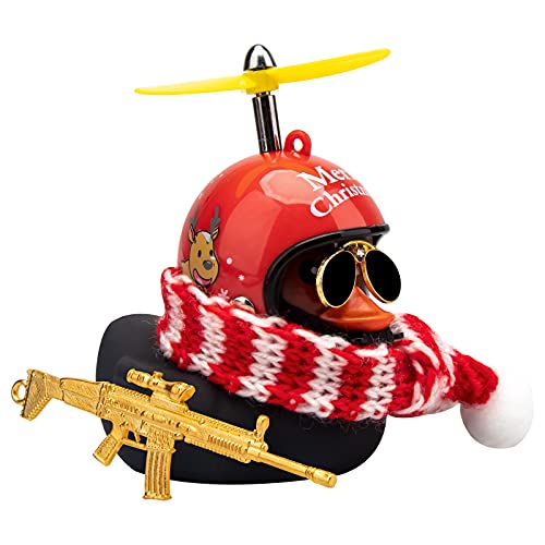 wonuu Gummiente Auto Ornamente Rosa Ente Auto Armaturenbrett Dekorationen Set mit Propeller Helm, Sonnenbrille und Goldkette (T-Christmas-Schwarz) von wonuu