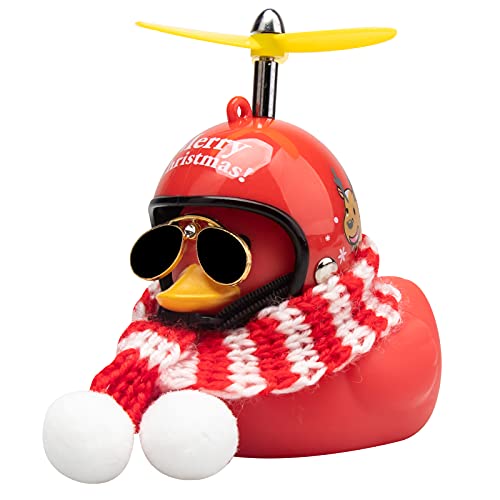 wonuu Gummiente Spielzeug Auto Dekoration Ornamente Ente Auto Armaturenbrett Dekorationen Coole Brille Ente mit Propeller Helm (Z-Merry Christmas-Red) von wonuu