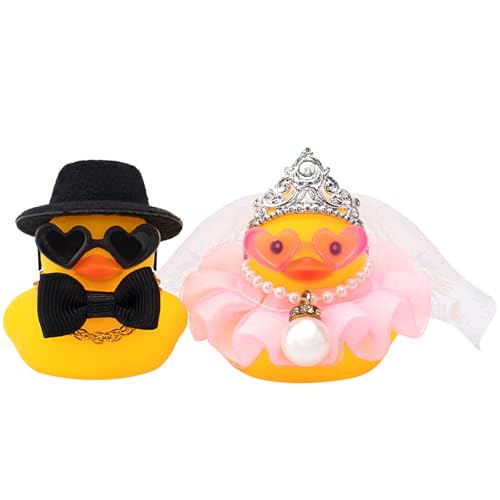 wonuu Paar 2er Set Hochzeit Gummiente, Braut Bräutigam Enten Ehe Gummiente Mini Paar Ente für Zeremonie Geschenk Souvenir Marry Blessings Elegantes herzerwärmendes Geschenk, Rosa mit Soft Top Hut von wonuu