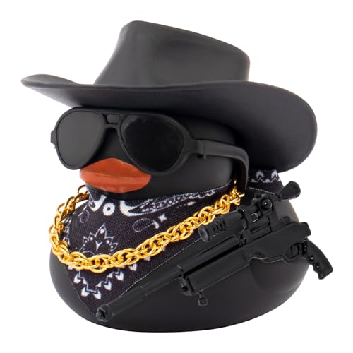 wonuu Schwarze Gummiente Auto Ornamente Armaturenbrett Dekorationen für cooles Autozubehör mit Cowboyhut Halskette und Sonnenbrille AWM wonuu Schwarze Gummiente Auto Ornamente Armaturenbrett Dekorationen für cooles Autozubehör mit Cowboyhut Halskette und Sonnenbrille AWM von wonuu