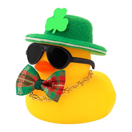 wonuu St. Patrick's Day Auto-Dekorationen Gummiente, Armaturenbrett, grüne Kleeblätter, Hut, Ente für Auto, Ornament, Zubehör, Enten mit Zylinderhut, Kunststoffbrille, Kette, karierte Fliege wonuu St. Patrick's Day Auto-Dekorationen Gummiente, Armaturenbrett, grüne Kleeblätter, Hut, Ente für Auto, Ornament, Zubehör, Enten mit Zylinderhut, Kunststoffbrille, Kette, karierte Fliege von wonuu