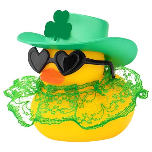 wonuu St. Patrick's Day Gummiente, grünes Kleeblatt, Glücks-Gummienten mit Rock für Ente, Partygeschenke, Armaturenbrett-Dekoration, Auto-Ornament, Herz-Sonnenbrille, grüner Cowboyhut, Spitzenkleid von wonuu
