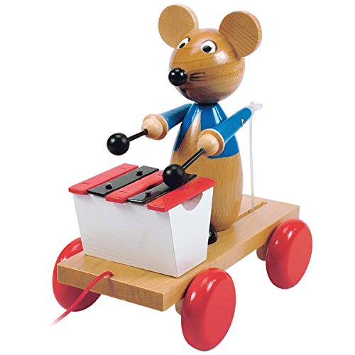 ZIEHTIER ZIEHFIGUR NACHZIEHTIER HOLZ MAUS m. XYLOPHON WOODY Holzspielzeug von woody