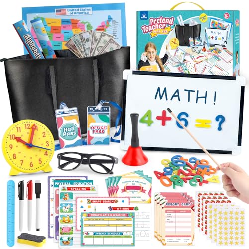 Simulationsmeister-Set für Kinder mit Zahlen, Glocke, Whiteboard, Lernuhr über 40 Teile enthalten, Simulationsspielzeug-Set Geschenk für Kinder ab 5 6 7 8 Jahren von wookidel