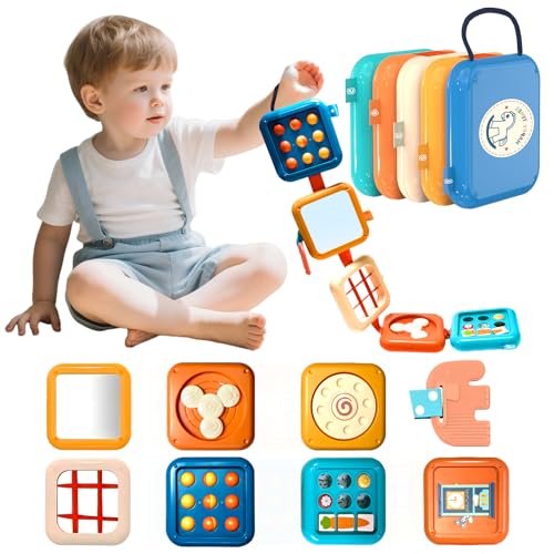 woollywink Babyspielzeug 1 Jahr, Montessori Spielzeug 1 2 3 Jahre, sensorisches Spielzeug für Kinder auf Reisen, Busy Board Montessori Alter 12 18 Monate +, Motorik Aktivitätswürfel, stapelbar von woollywink