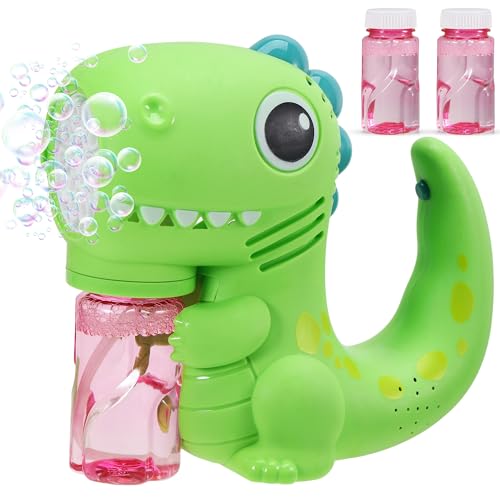 Dinosaurier Seifenblasenmaschine, Dino Seifenblasenspielzeug Kinder, Dinosaurier seifenblasenpistole mit Musik & Seifenblasenlösung für Junge&Mädchen 3 4 5 6 7 8 Jahre （C (Green) von worahroe