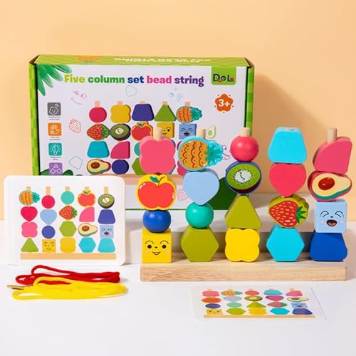 Montessori Spielzeug ab 2 3 4 Jahre, Geschenk für 2-4 Jahre, Fädelspiel Bausteinen Motorikspielzeug Holzspielzeug mit Steckspiel, Geschenk für Kleinkinder Geburtstag, Halloween, Weihnachten von worahroe