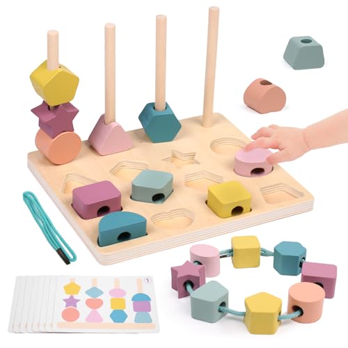 3 in 1 Kinder Montessori Spielzeug ab 3 4 5 Jahre, Holzspielzeug Steckspiel Fädelspiel Bausteine Sortierspiel, Holz Stapelspiel Feinmotorik Motorikspielzeug Lernspiele Geschenk für Baby Jungen Mädchen 3 in 1 Kinder Montessori Spielzeug ab 3 4 5 Jahre, Holzspielzeug Steckspiel Fädelspiel Bausteine Sortierspiel, Holz Stapelspiel Feinmotorik Motorikspielzeug Lernspiele Geschenk für Baby Jungen Mädchen von wotoyd