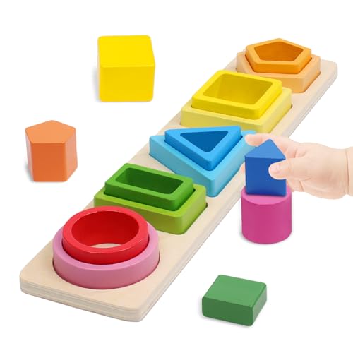 Kinder Holz Sortier- & Stapelspielzeug, Montessori Spielzeug Form Farberkennungsblöcke Passender Feinmotorik Lernspielzeug Early Educational Lernpuzzle als Geschenk für 1, 2, 3 Jahren Jungen & Mädchen Kinder Holz Sortier- & Stapelspielzeug, Montessori Spielzeug Form Farberkennungsblöcke Passender Feinmotorik Lernspielzeug Early Educational Lernpuzzle als Geschenk für 1, 2, 3 Jahren Jungen & Mädchen von wotoyd