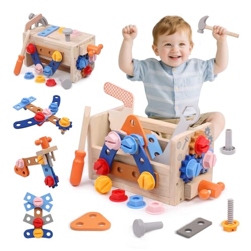 Montessori Werkzeugkoffer Kinder Werkzeug Spielzeug ab 2 3 4 5 Jahre Holzspielzeug Werkbank 38x Kinderwerkzeug Werkzeugbank Motorik Lernspiele Werkzeugset Spiele Geschenk für Junge Mädchen Montessori Werkzeugkoffer Kinder Werkzeug Spielzeug ab 2 3 4 5 Jahre Holzspielzeug Werkbank 38x Kinderwerkzeug Werkzeugbank Motorik Lernspiele Werkzeugset Spiele Geschenk für Junge Mädchen von wotoyd