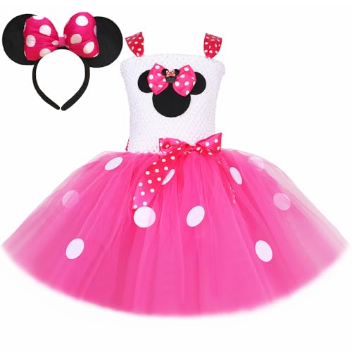 wozloify Tutu Kleid Mädchen Kostüm mit Haarreif – Polka Dot Faschingskleid Kinder 1–12 Jahre – Karnevalskostüm Mädchen Geburtstag Party Verkleidung von wozloify