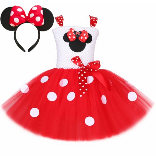 wozloify Tutu Kleid Mädchen Kostüm mit Haarreif – Polka Dot Faschingskleid Kinder 1–12 Jahre – Karnevalskostüm Mädchen Geburtstag Party Verkleidung von wozloify