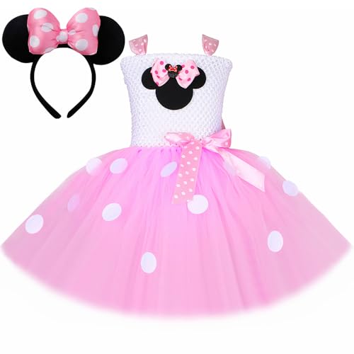 wozloify Tutu Kleid Mädchen Kostüm mit Haarreif – Polka Dot Faschingskleid Kinder 1–12 Jahre – Karnevalskostüm Mädchen Geburtstag Party Verkleidung von wozloify