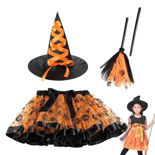 Mädchen Halloween Witch Tutu Rock Set | Rücksicht nach dem heutigen Halloweens -Kostüm 3 Sets | Verbesserte Anpassungsfähigkeit Violett Spinnen Web Witchs Röcke mit Futter, Hexen verkleiden sich Seet von wqibq