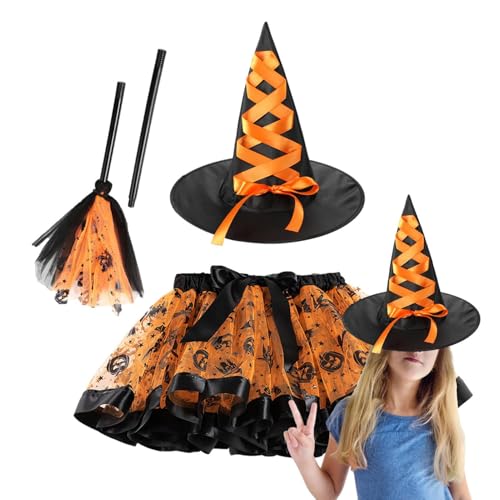 Mädchen Halloween Witch Tutu Rock Set | Rücksicht nach dem heutigen Halloweens -Kostüm 3 Sets | Verbesserte Anpassungsfähigkeit Violett Spinnen Web Witchs Röcke mit Futter, Hexen verkleiden sich Seet von wqibq