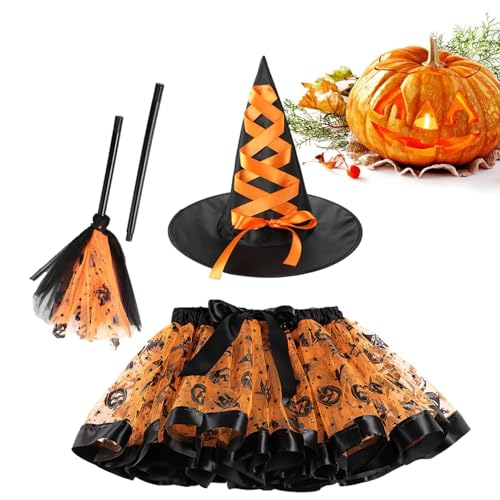 Mädchen Halloween Witch Tutu Rock Set | Rücksicht nach dem heutigen Halloweens -Kostüm 3 Sets | Verbesserte Anpassungsfähigkeit Violett Spinnen Web Witchs Röcke mit Futter, Hexen verkleiden sich Seet von wqibq