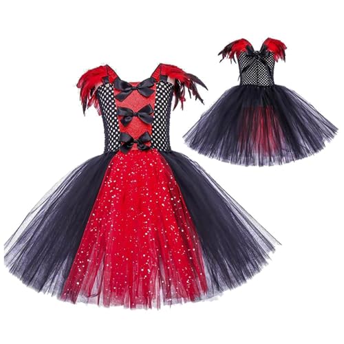 Vampirkostüm | Weibliche Raffinesse Vampire für Teenager Girls | 2-12 Jahre alte gotische Korsett-Kleider Halloween Tüll Dres mit Krone, Handschuhen, Halskette von wqibq