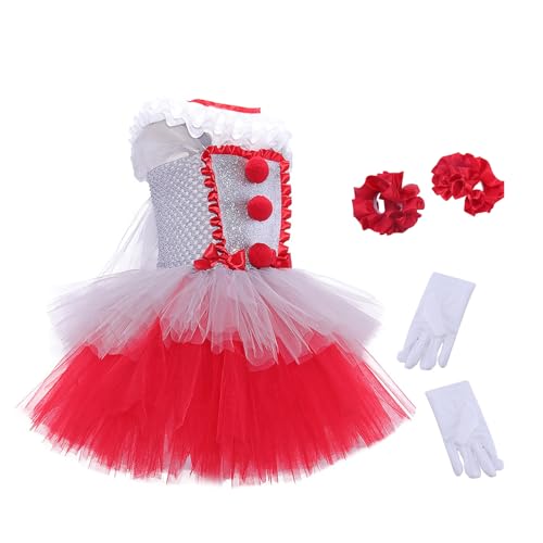 wqibq Clown Dress Costume - Halloween Scary Cosplay Mesh Dresses Set | Scarry Clowns Tutu Tulle Dres With Hair Hoop Outfit,Creepy Circus Girl Romper For Kids, Princess Birthday Party Drees Up von wqibq