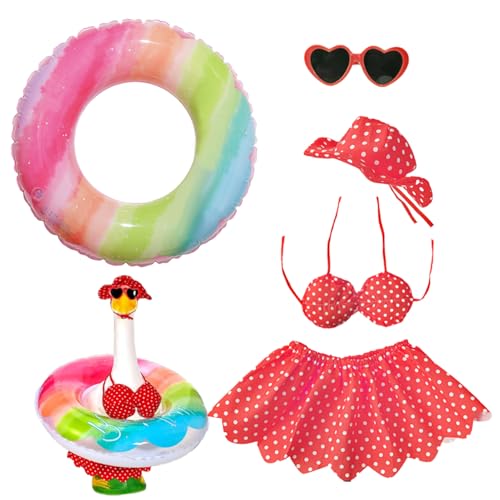 wqibq Enten Kostüme | Rasen Gänse Kleidung - Bikini Schwimmring Sonnenbrille Hut Gartendekoration Sommerliche Rasenkunst Für 58 Cm Außenbereich Terrasse Garten Party Fest von wqibq