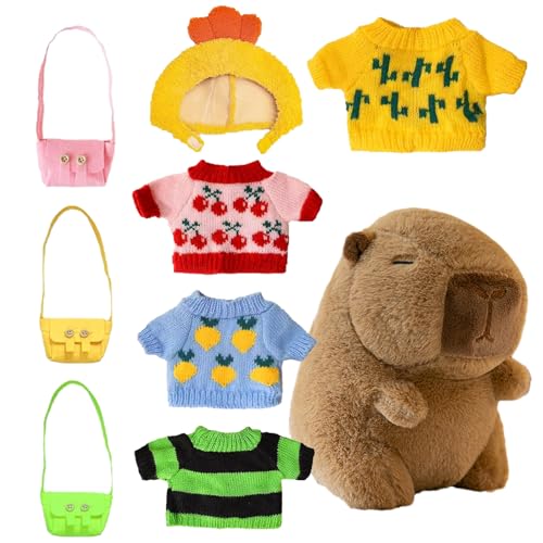 wqibq Gefüllter Capybara, 9-Zoll-ultraweiche Anziehpuppen, Capybara Plüsch -Tierplüschtiere, Stofftier-Wohndekoration mit Kleidung und Accessoires für Freundinnen und Schwestern von wqibq