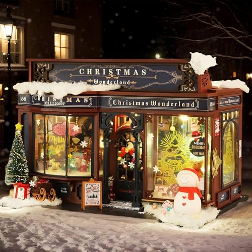 wqibq Weihnachts-Miniaturhaus-Bausatz, Tiny House Kit Schreibtischdekoration,Miniatur-Weihnachtshäuser, Puppenhäuser aus Holz mit Weihnachtsbaum und Möbeln, Puppenhaus-Set für Kreativzimmer, von wqibq