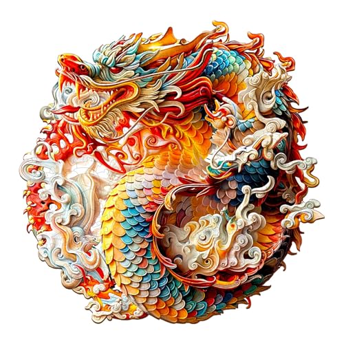 Holzpuzzle Erwachsene, Edler Drache Holzpuzzle, Unregelmäßige Einzigartige Form Puzzleteile, Exquisite Geschenkverpackung, Geburtstagsgeschenk für Erwachsene und Kinder(L-34 * 33.7cm-300 Stück) von wudhank