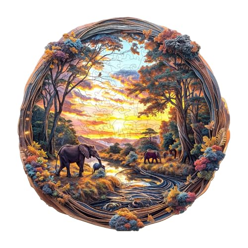 Holzpuzzle Erwachsene, Elefanten bei Sonnenuntergang Holzpuzzle, Unregelmäßige Einzigartige Form Puzzleteile, Geschenkverpackung, Geburtstagsgeschenk für Erwachsene und Kinder(L-34*33.8cm-290 Stück) Holzpuzzle Erwachsene, Elefanten bei Sonnenuntergang Holzpuzzle, Unregelmäßige Einzigartige Form Puzzleteile, Geschenkverpackung, Geburtstagsgeschenk für Erwachsene und Kinder(L-34*33.8cm-290 Stück) von wudhank