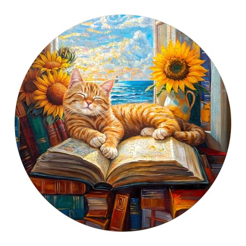 Holzpuzzle Erwachsene, Faule Orangefarbene Katze Holzpuzzle, Unregelmäßige Einzigartige Form Puzzleteile, Geschenkverpackung, Geburtstagsgeschenk für Erwachsene und Kinder(L-34 * 34cm-300 Stück) von wudhank