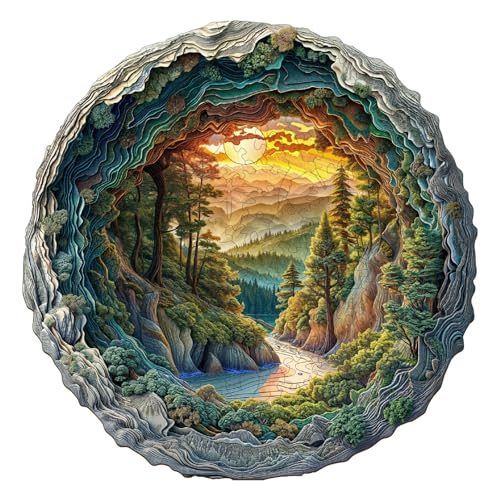 Holzpuzzle Erwachsene, Höhlenwald Holzpuzzle, Unregelmäßige Einzigartige Form Puzzleteile, Exquisite Geschenkverpackung, Geburtstagsgeschenk für Erwachsene Kinder(L-34 * 33.7cm-300 Stück) von wudhank