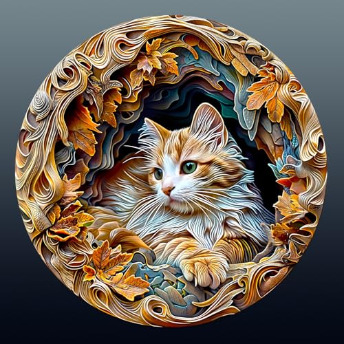 Holzpuzzle Erwachsene, Katze Holzpuzzle, Unregelmäßige Einzigartige Form Puzzleteile, Exquisite Geschenkverpackung, Geburtstagsgeschenk für Erwachsene und Kinder(L-34 * 34cm-300 Stück) von wudhank