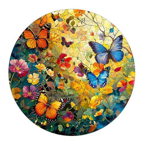 Holzpuzzle Erwachsene, Schmetterlinge und Blumen Holzpuzzle(L-34 * 34cm-290 Stück), Unregelmäßige Einzigartige Form Puzzleteile, Geburtstagsgeschenk für Erwachsene und Kinder von wudhank